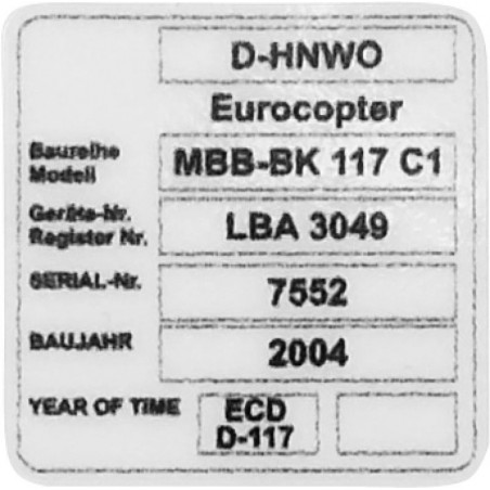 Etiqueta autoadhesiva Eurocopter / BK 117